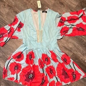 CBR Light Blue and Red Floral Midi Dress